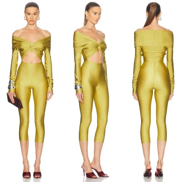 The Andamane | NWT Kendall Off Shoulder Capri Jumpsuit in Kiwi Lycra Catsuit XS - Picture 1 of 14